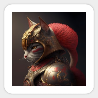 Samurai Cat Wearing Red and Gold Armor Sticker